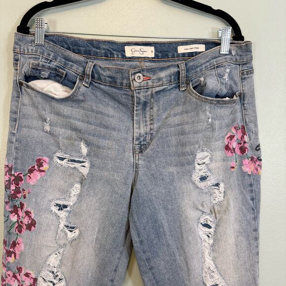 Jessica Simpson Jeans Womens 32 Cotton Blend Floral Distress Denim Pants Blue - Picture 3 of 10